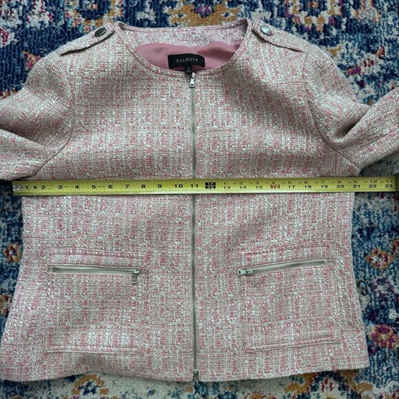 Talbots Blazer Pink Tweed Jackie Moto Full Zip Jacket Office Core Size 12 - Picture 7 of 9